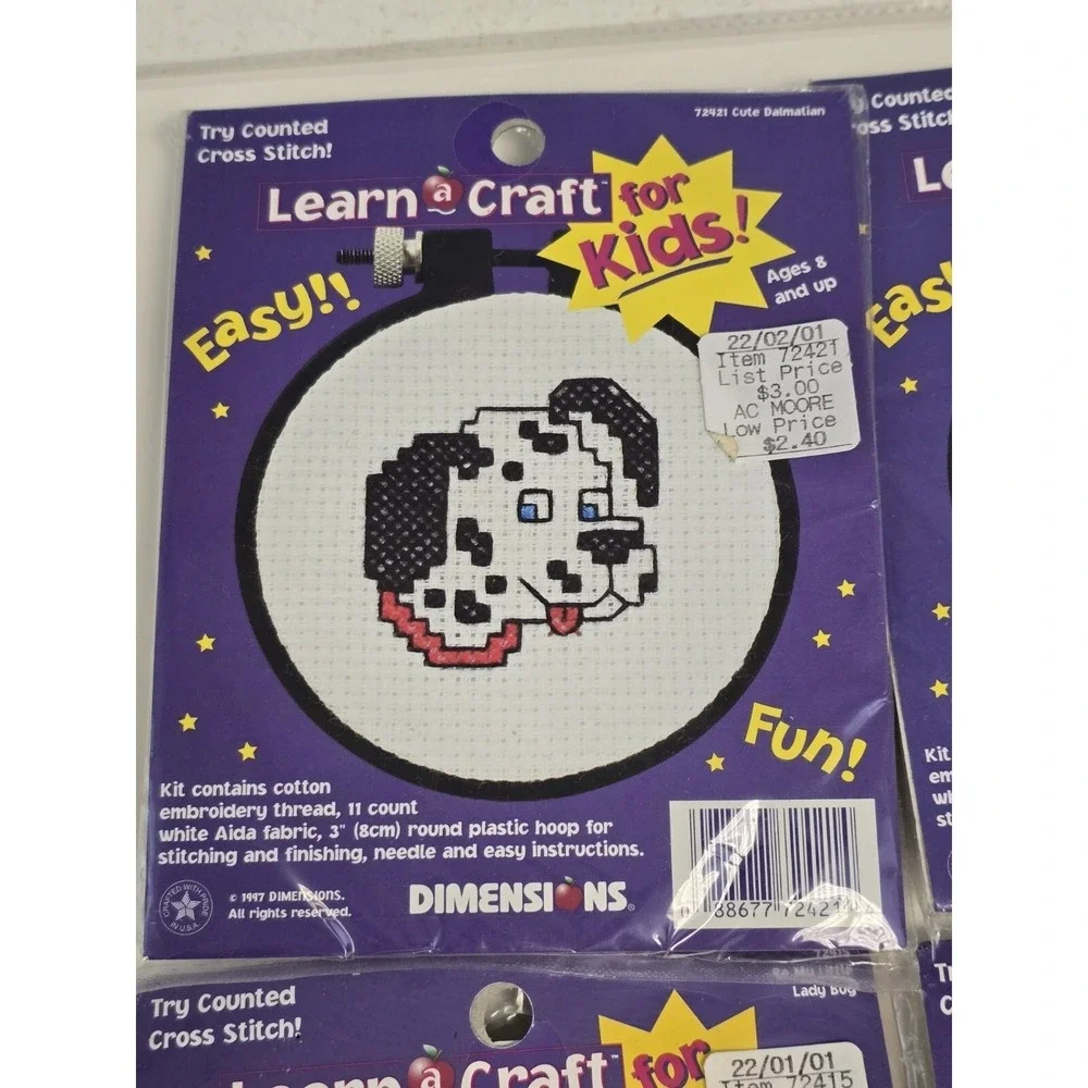 Kids Counted cross Stitch lot of 6 - Green Frog , Dalmatian Dog & Ladybug - NEW